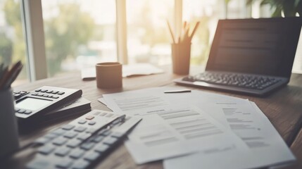 An empty scene featuring blank mockup template of accounting reports and spreadsheets, 