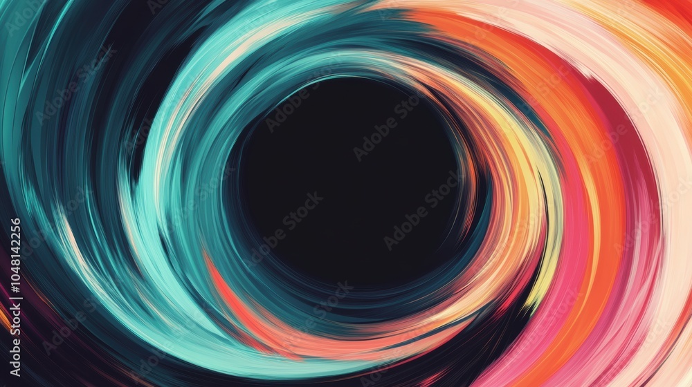 Poster vibrant abstract swirl border banner with dynamic colors, featuring a blank center for customizable 