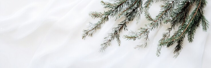 Obraz premium Delicate Christmas garland on pristine white background. Minimalist festive design. Banner.