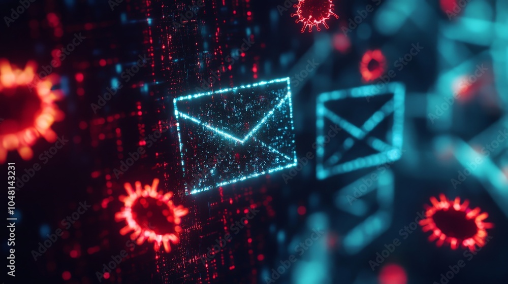 Poster a detailed view of a malicious email attachment, with hidden malware embedded in a seemingly harmles