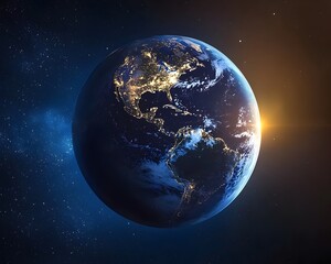 Naklejka premium Rotating Planet Earth Showcasing Transition from Day to Night