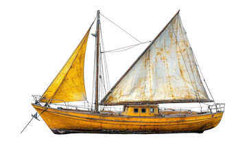 Obraz premium Yellow Sailing Yacht isolated on transparent background, png file, no background png file