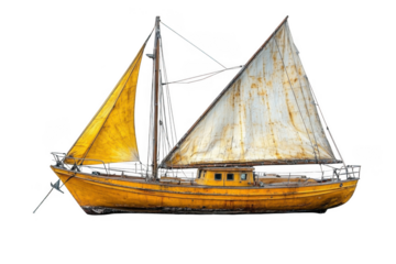 Yellow Sailing Yacht isolated on transparent background, png file, no background png file