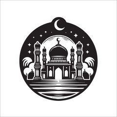 Mosque logo design with Islamic creative concept Vector black