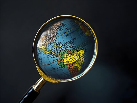 Planet Earth in Magnifying Glass Symbolizing Cultural and Regional