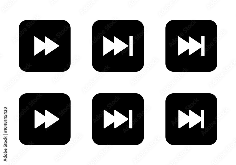 Aufkleber forward icon set on black square. next track symbol of media player elements
