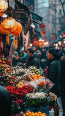 Vibrant Market Scene During Chinese New Year Celebrations