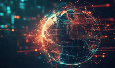 Obraz premium Globe with global connection lines and lights. Worldwide technology concept.