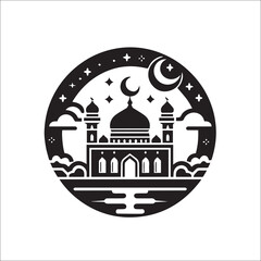 Mosque logo design with Islamic creative concept Vector black
