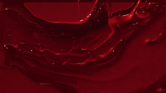 close-up cinematic animation blood spill, blood drip effect, Bleeding, splatter, steady spill, decal effect, isolated over black background. view in detail. 4K Video studio