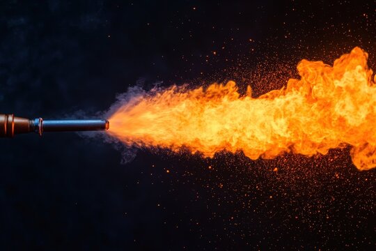 Fire from a flame thrower isolated on black background