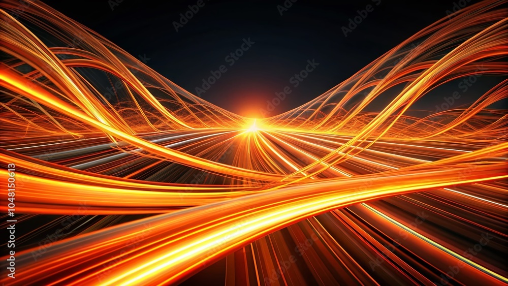 Poster abstract futuristic orange intertwining lines on black background for high dynamic range photography