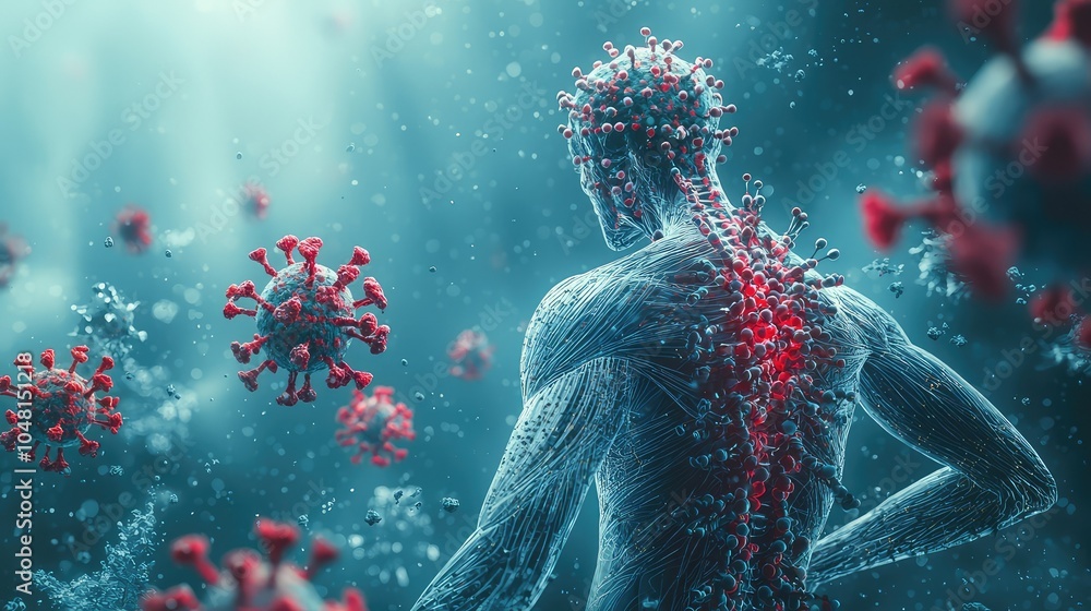 Poster 3d rendering of human body with stem cells visualization