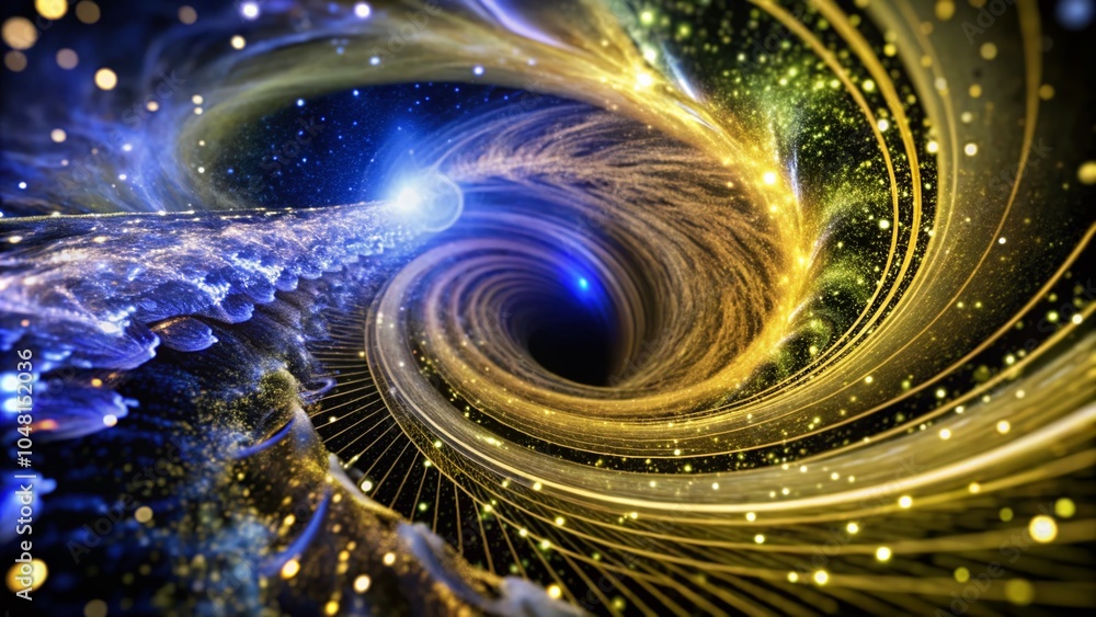 Poster abstract particle vortex - futuristic wave explosion in space - 3d dynamic illustration
