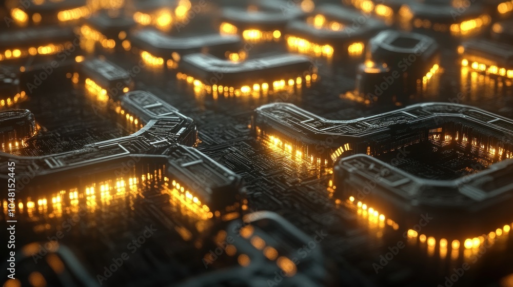 Poster abstract futuristic circuitry with glowing lights