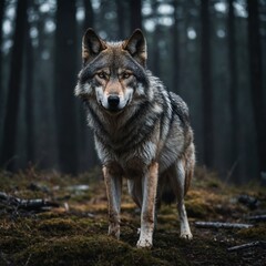 Obraz premium A wild wolf with a piercing gaze and powerful stance.