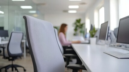 Modern Office Desk with Ergonomic Chair and Keyboard