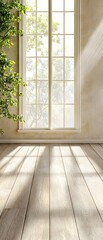 Fototapeta premium Sunbeams Through Window on Wooden Floor.