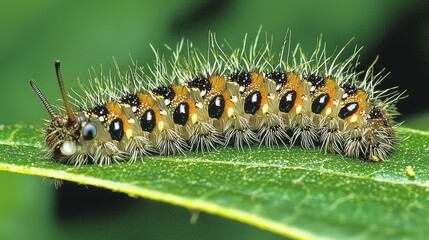 Fototapeta premium Close-Up of Caterpillar Munching on Leaf