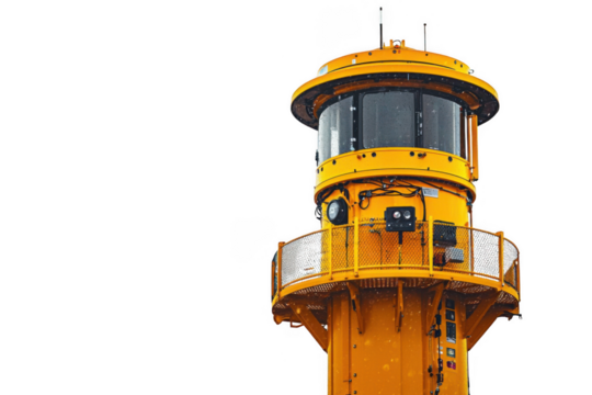 Yellow weather monitoring mast isolated on transparent background, png file, no background png file