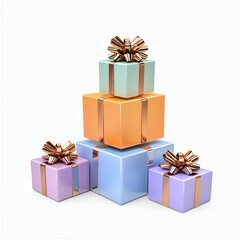 Gift boxes with colorful ribbons stacked together