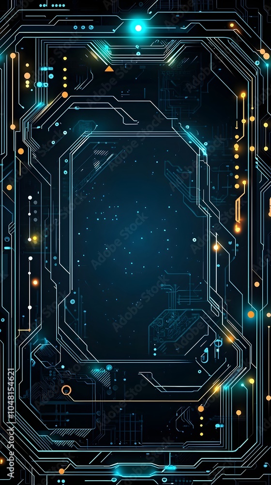 Poster futuristic tech inspired frame with glowing circuit board designs and elements