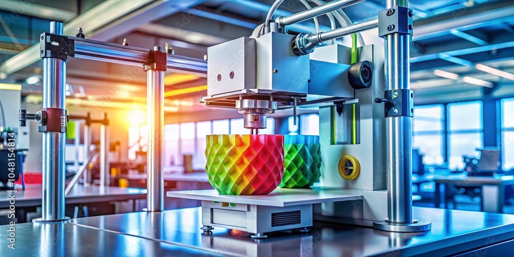 Poster advanced 3d printing machine in a modern factory setting for efficient production processes