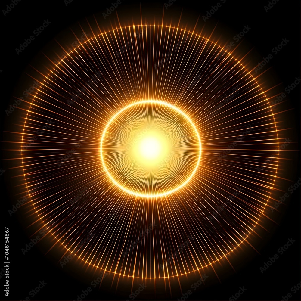 Poster radiant sunburst circular frame symbolizing energy and light for dynamic design concepts