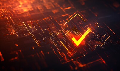 Futuristic technology concept. Technological interface with checked items in checklist. On dark background.