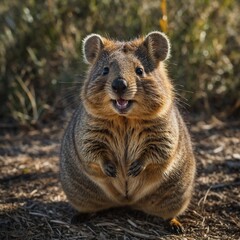 Fototapeta premium A charming quokka with a wide smile and tiny arms.