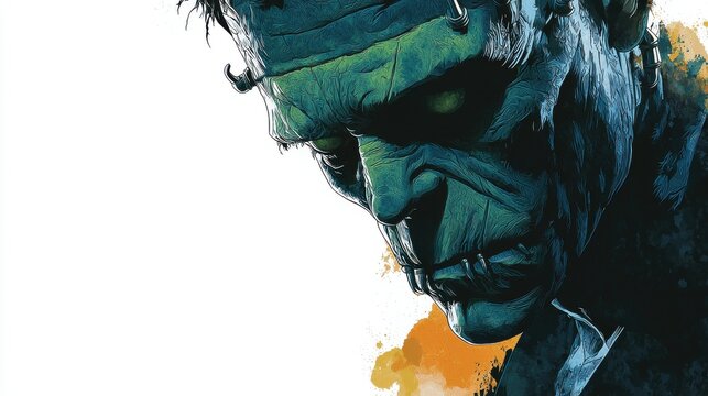 Comic Style Frankenstein Monster Clipart with Bold Bolts and Stitches on Clean White Background