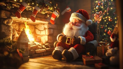 Cozy Santa Sitting by a Crackling Fireplace