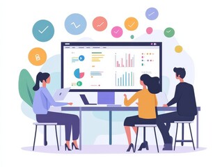 A manager reviewing digital marketing analytics with a team, discussing ways to optimize online campaigns for better performance.