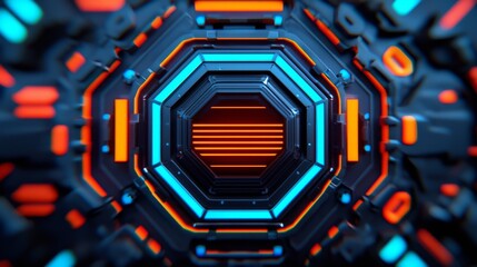Obraz premium Abstract Geometric Shapes with Neon Lights