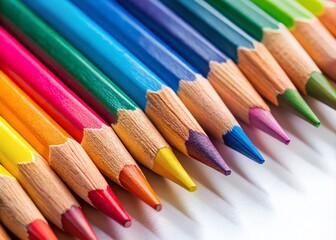 Fototapeta premium Aerial View of Colorful Colored Pencils on a White Background for Creative Projects