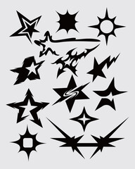 Star acid y2k collection streetwear shape vector icon clothing tattoo sticker ink poster element editable