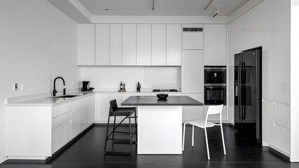 a minimalist kitchen with a monochrome color palette.