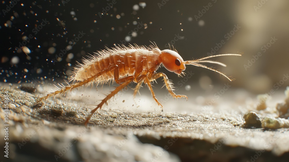 Poster flea jumping from surface in macro detail