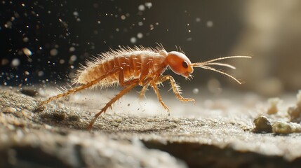 Flea Jumping from Surface in Macro Detail