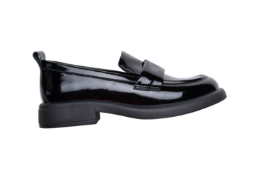 Stylish Black Patent Leather Loafer Shoe on Isolated Background