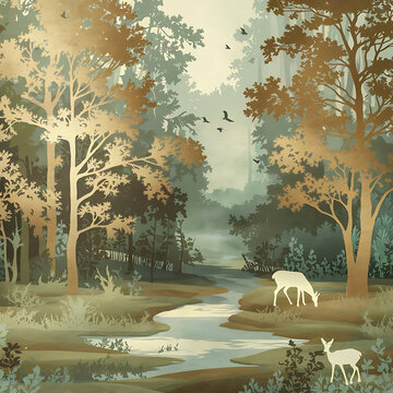 Golden Hour in the Enchanted Forest wallmate 