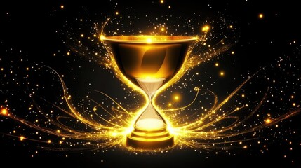 Golden Trophy with Hourglass and Sparkling Background