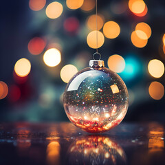 Obraz premium Christmas card blur background glass ball with beautiful bokeh colors ornament hanger