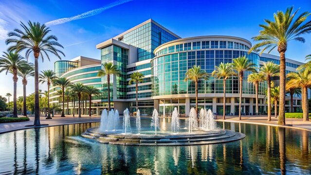 Anaheim Convention Center Exterior with Fountain in November, Capturing the Vibrant Architecture of California Events