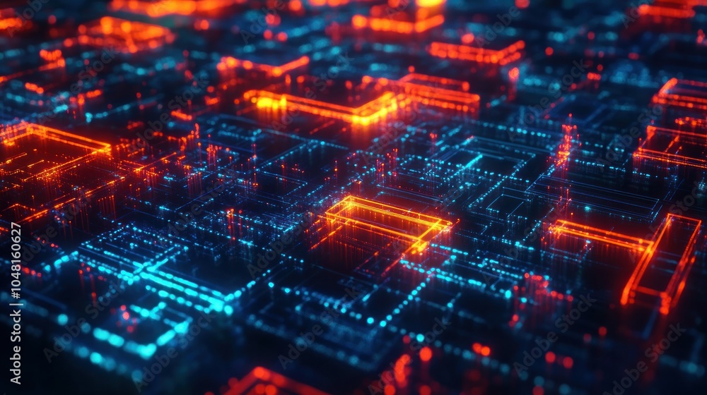 Aufkleber abstract digital network with glowing red and blue lines