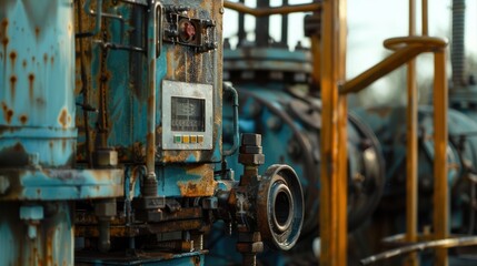Fototapeta premium Rusty Industrial Machinery with a Digital Display