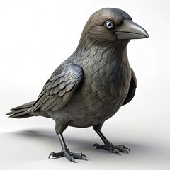 Fototapeta premium a crow 3d render cute illustration on white background