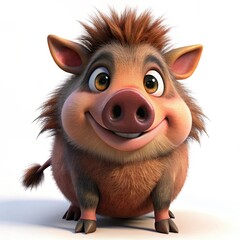 a hog 3d render cute illustration on white background