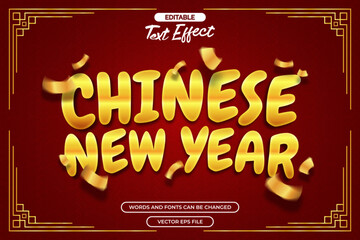 Chinese new year editable text effect with gold confetti decoration and abstract decoration