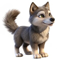 Obraz premium a wolf 3d render cute illustration on white background